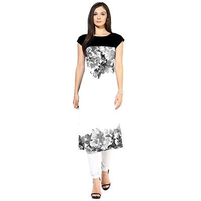 White-Black Colored Casual Printed Kurti - Peachmode