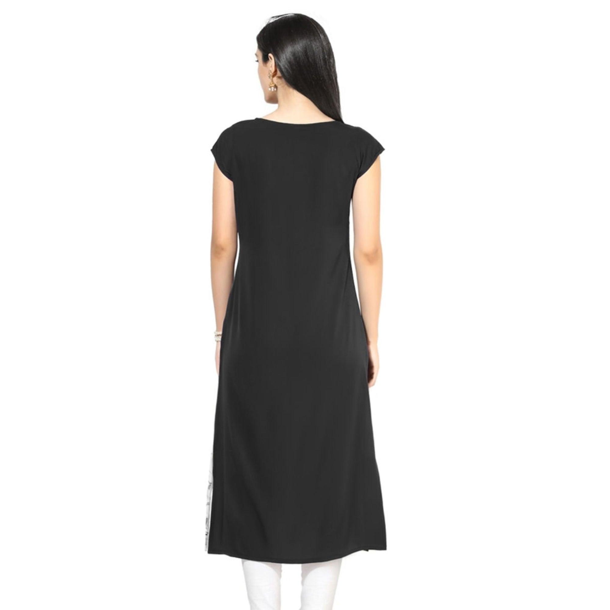 White-Black Colored Casual Printed Kurti - Peachmode