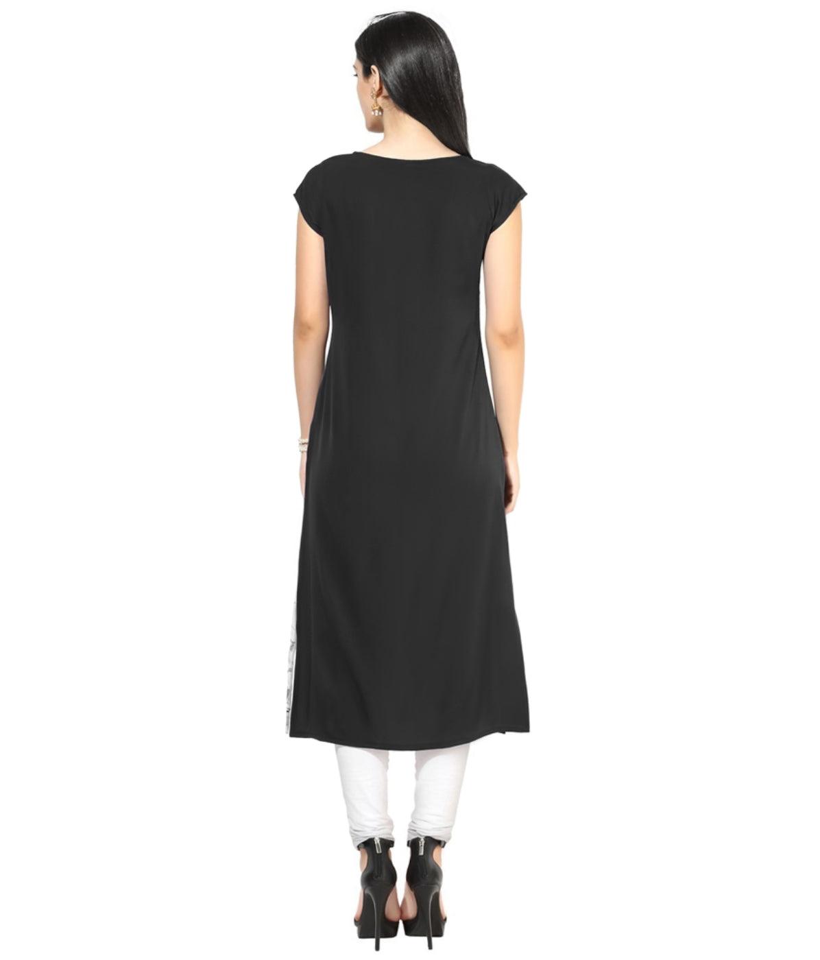 White-Black Colored Casual Printed Kurti - Peachmode