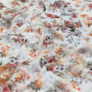 White Casual Wear Floral Printed Georgette Saree - Peachmode