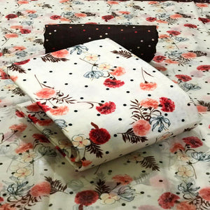 White Casual Wear Floral Printed Pashmina Dress Material - Peachmode
