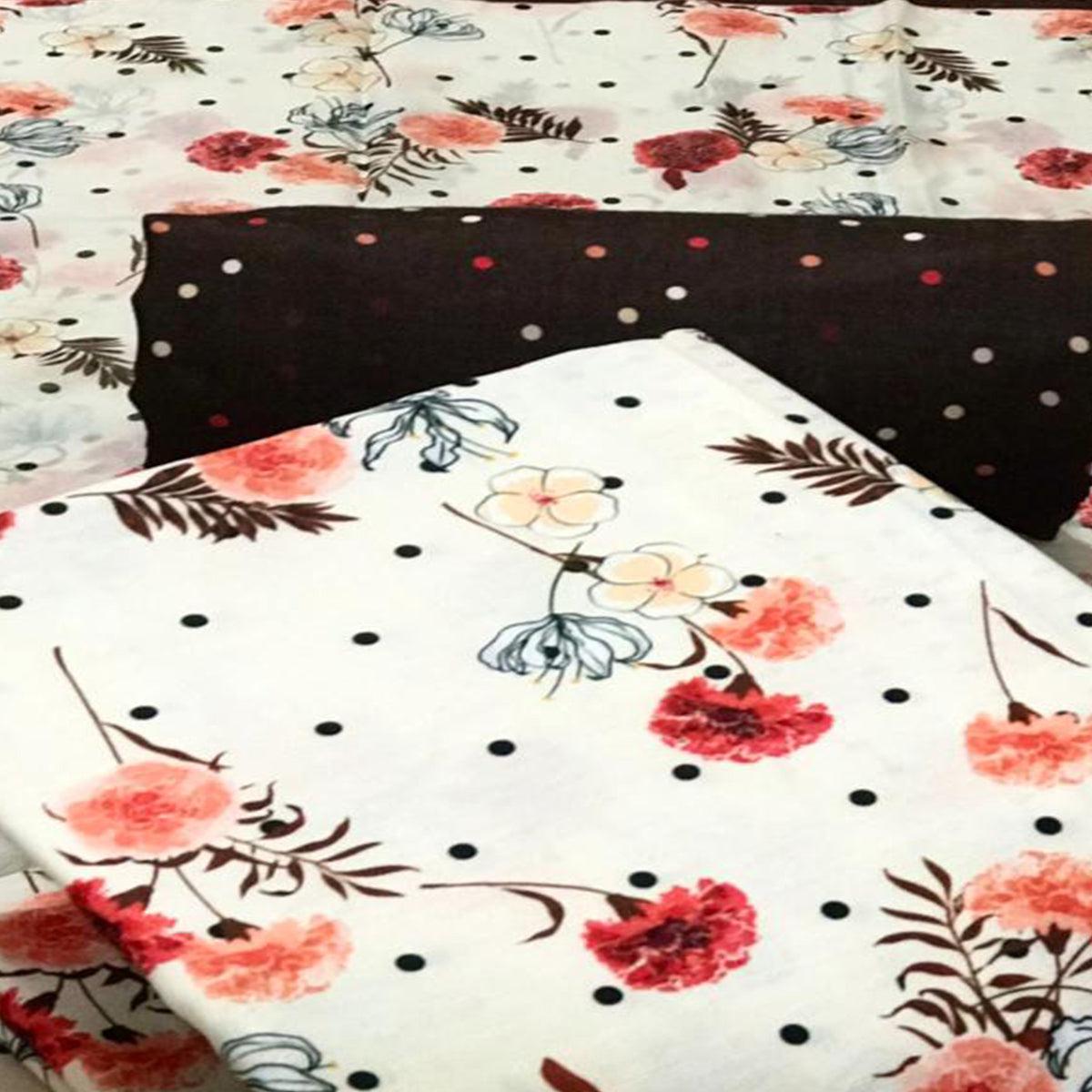 White Casual Wear Floral Printed Pashmina Dress Material - Peachmode