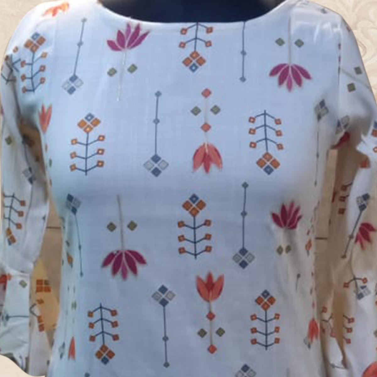 White Casual Wear Floral Printed Rayon Top - Peachmode