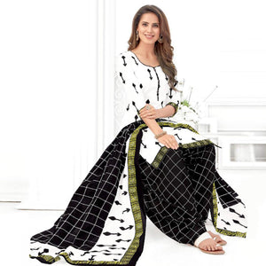 White Casual Wear Printed Crepe Patiala Dress Material - Peachmode