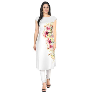White Colored Casual Floral Printed Kurti - Peachmode