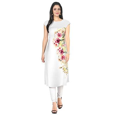 White Colored Casual Floral Printed Kurti - Peachmode