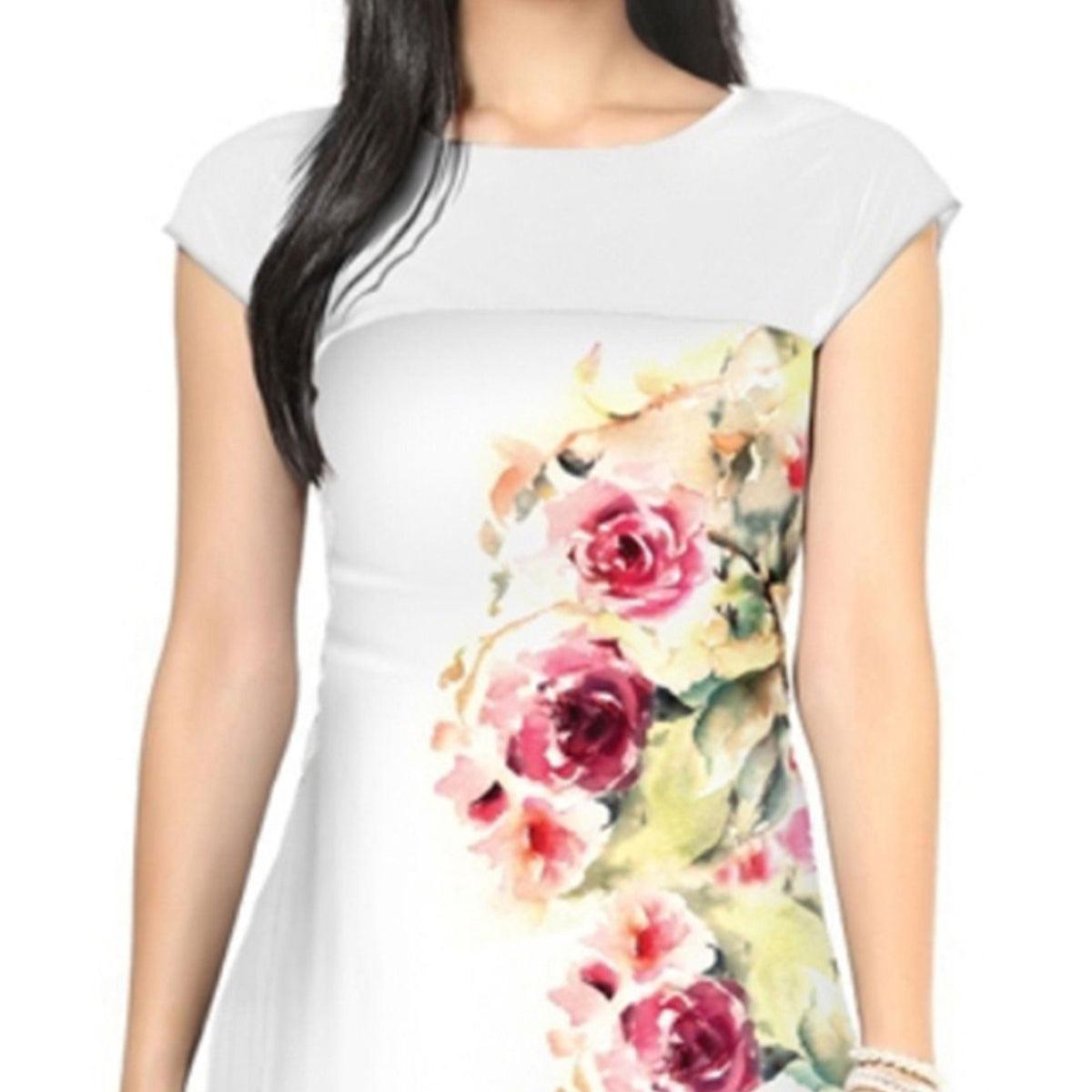 White Colored Casual Floral Printed Kurti - Peachmode
