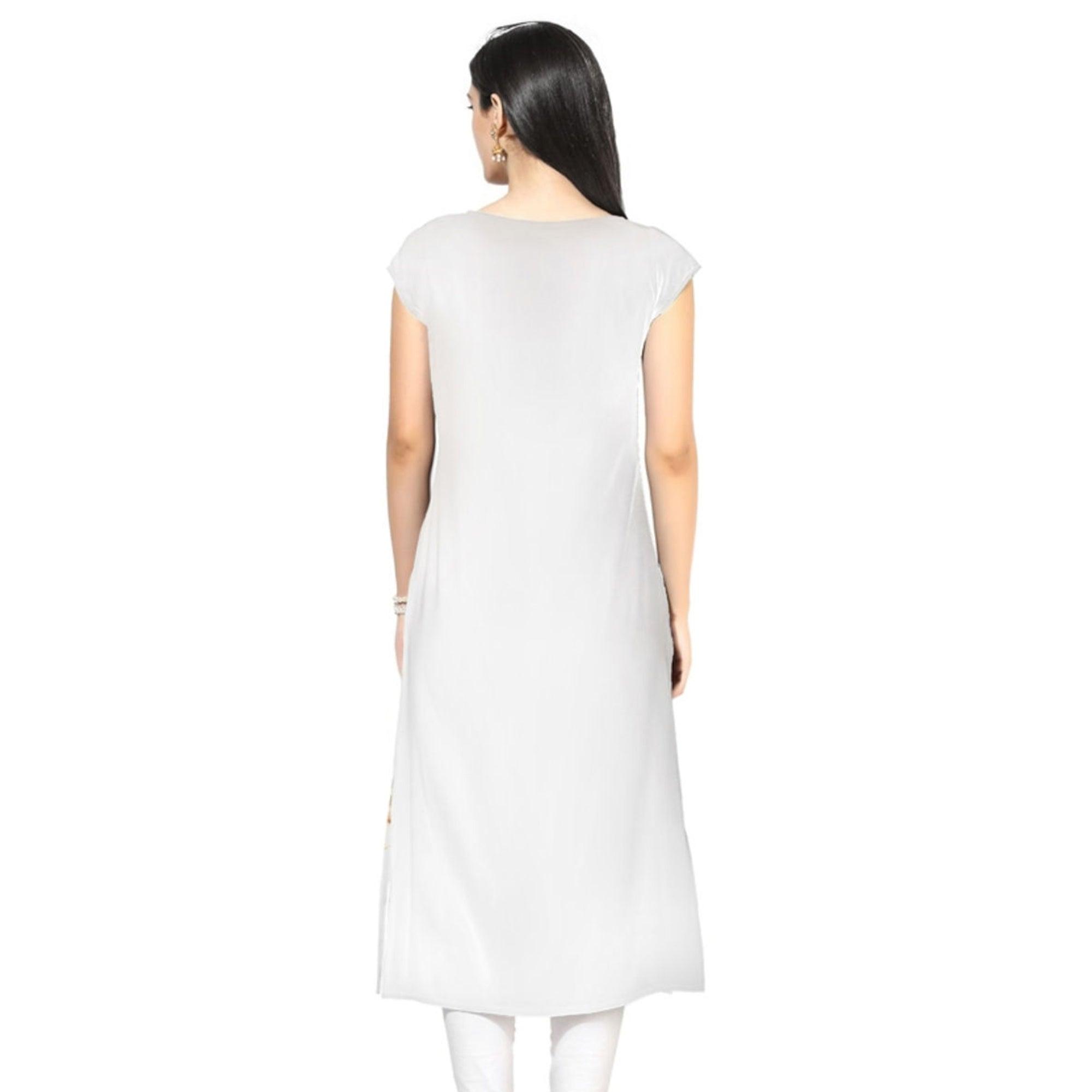 White Colored Casual Floral Printed Kurti - Peachmode