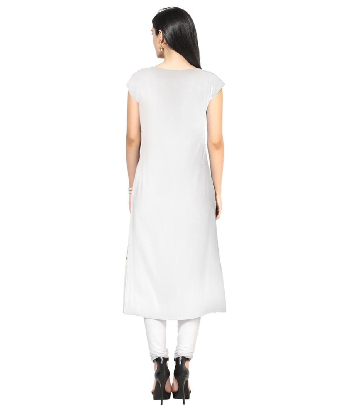 White Colored Casual Floral Printed Kurti - Peachmode