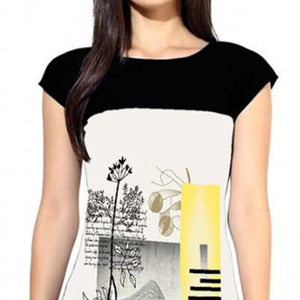 White Digital Printed Crepe Kurti - Peachmode