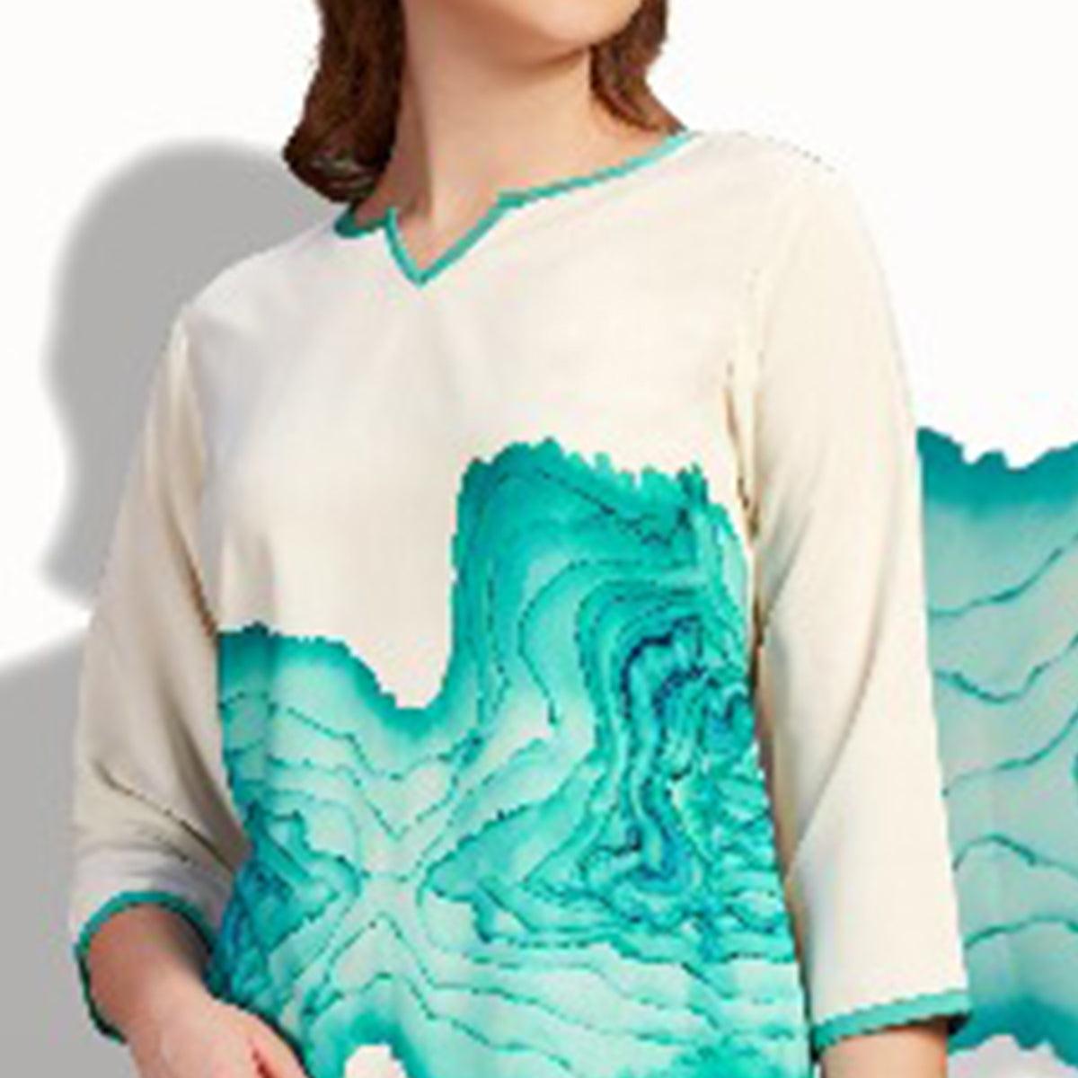 White Digital Printed Pure Cotton Kurti - Peachmode