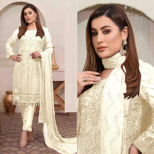 White Embroidered Georgette Pakistani Suit - Peachmode