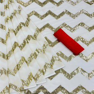 White Festive Wear Sequence Embroidered Georgette Saree - Peachmode