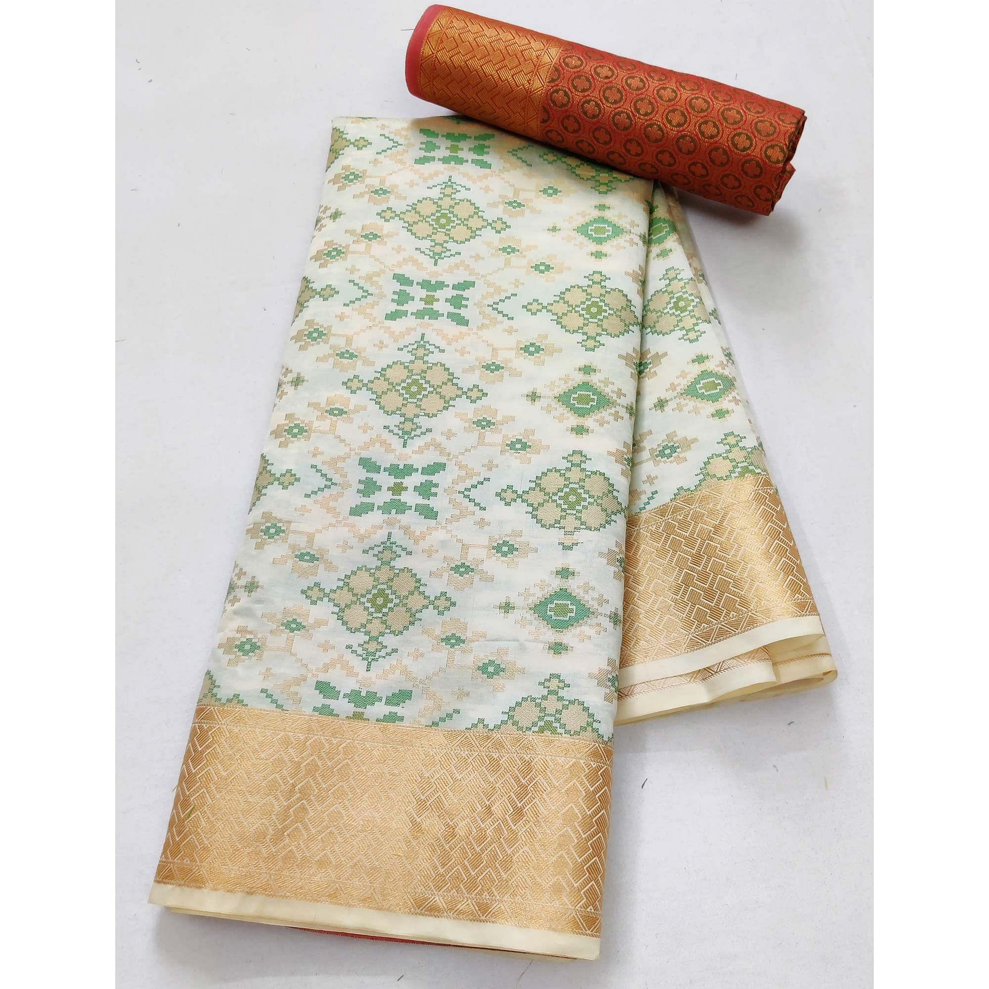 White Festive Wear Woven Heavy Silk Saree With Patola Rich Pallu - Peachmode