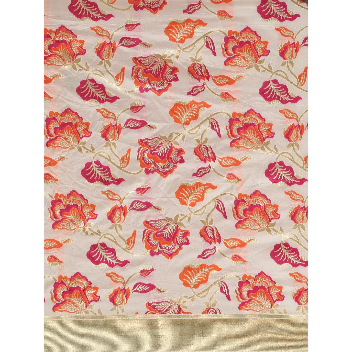 White Festive Wear Woven Kanjivaram Silk Saree - Peachmode