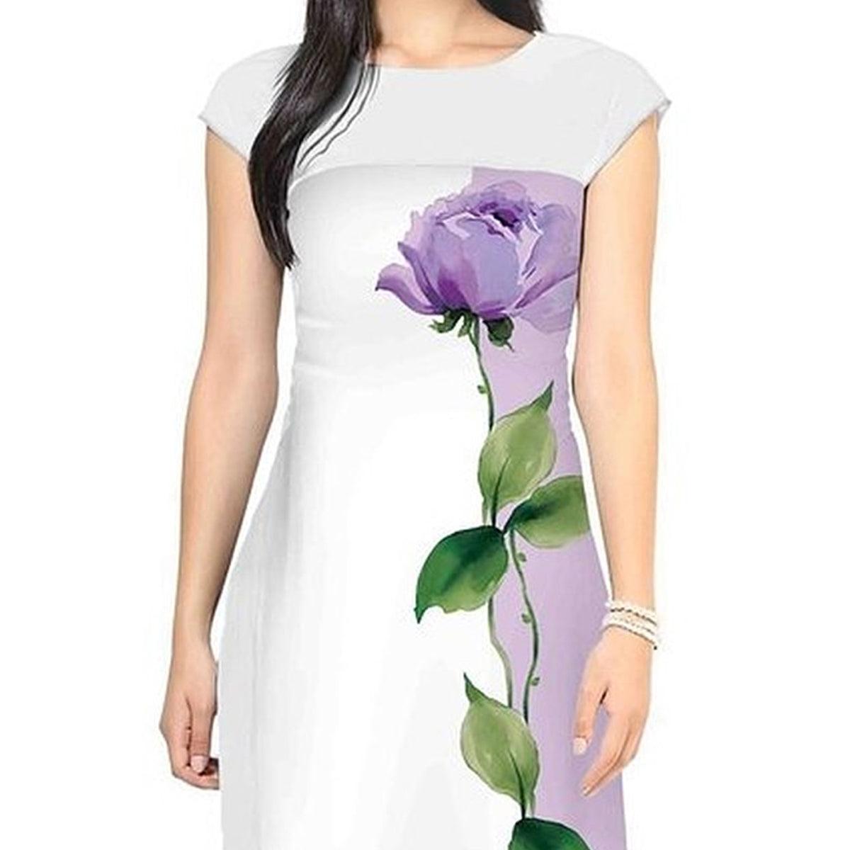 White Floral Printed Crepe Kurti - Peachmode