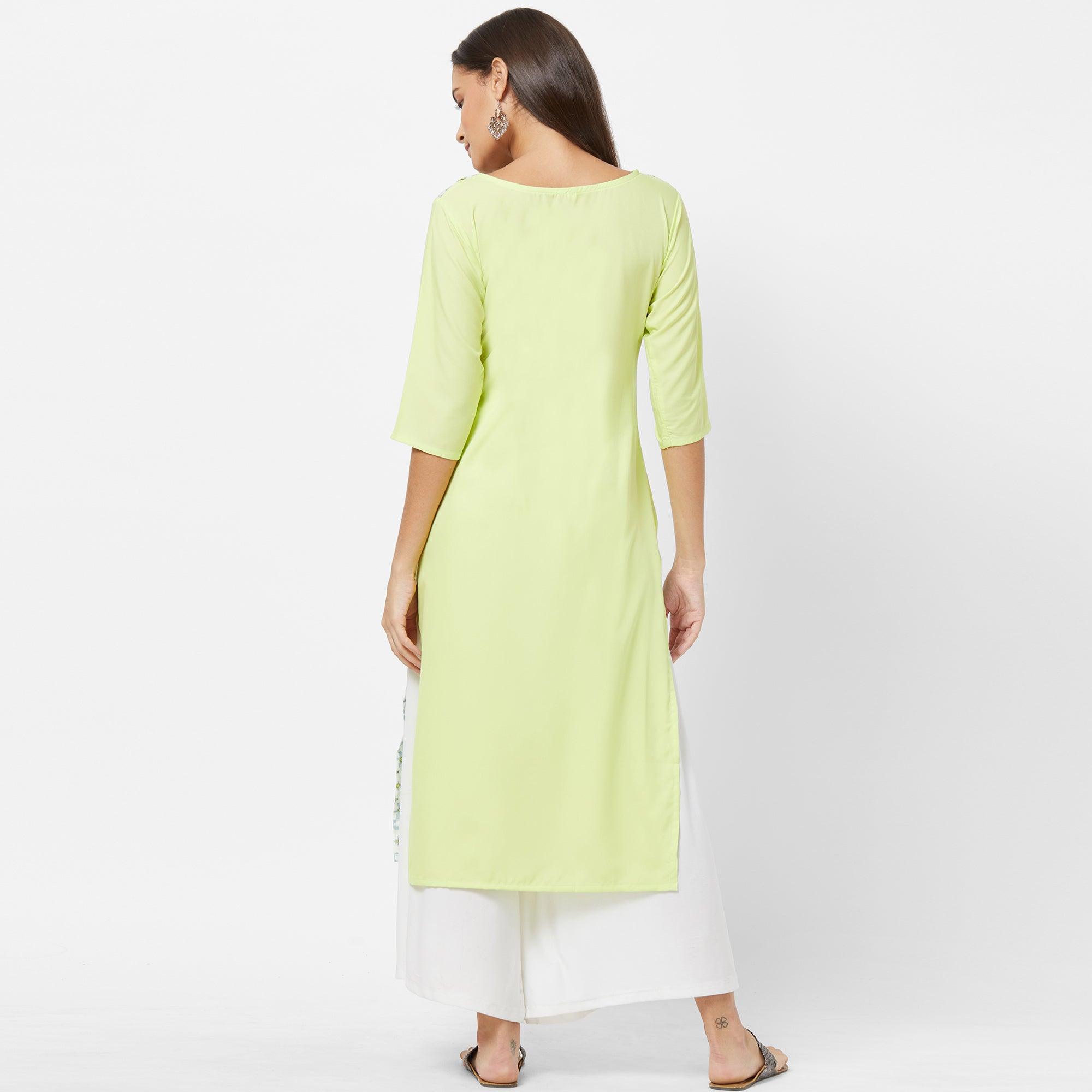 White Geometric Printed Crepe Kurti - Peachmode