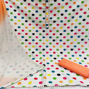 White-Peach Casual Wear Polka Digital Printed Cotton Dress Material - Peachmode