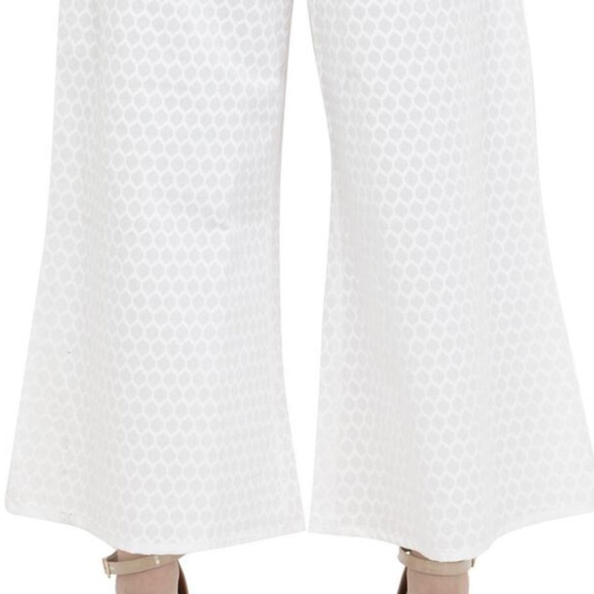 White Printed Pure Cotton Palazzo - Peachmode
