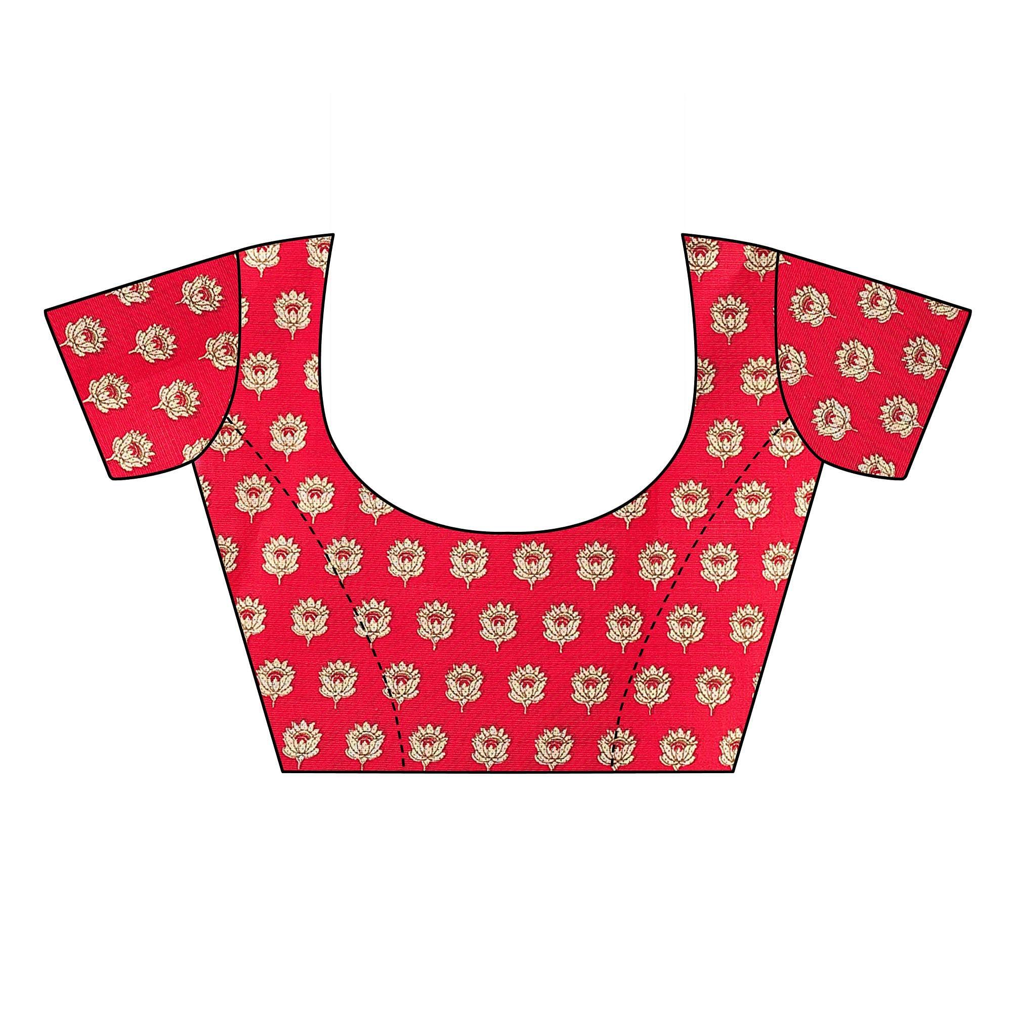 White - Red Casual Wear Printed Art Silk Saree With Border - Peachmode