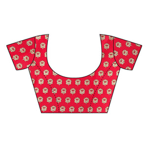 White - Red Casual Wear Printed Art Silk Saree With Border - Peachmode