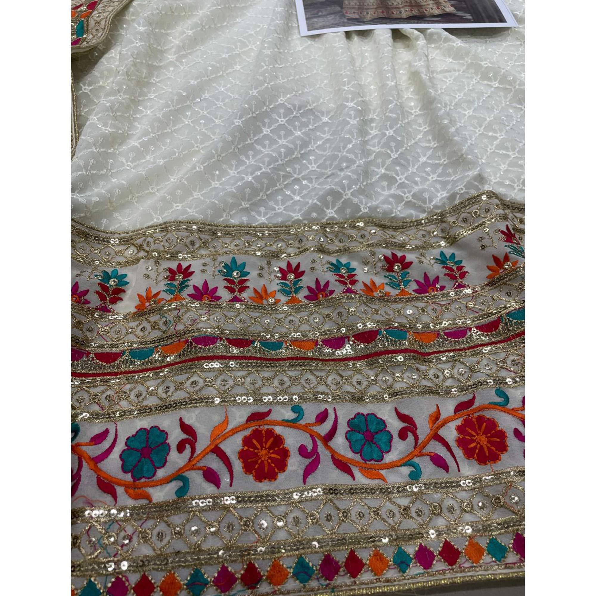 White Sequence Embroidered Georgette Anarkali Suit - Peachmode