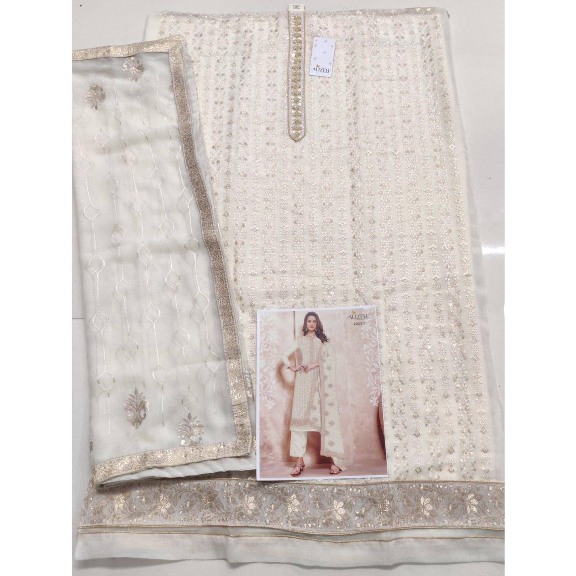 White Sequence Georgette Partywear Suit - Peachmode