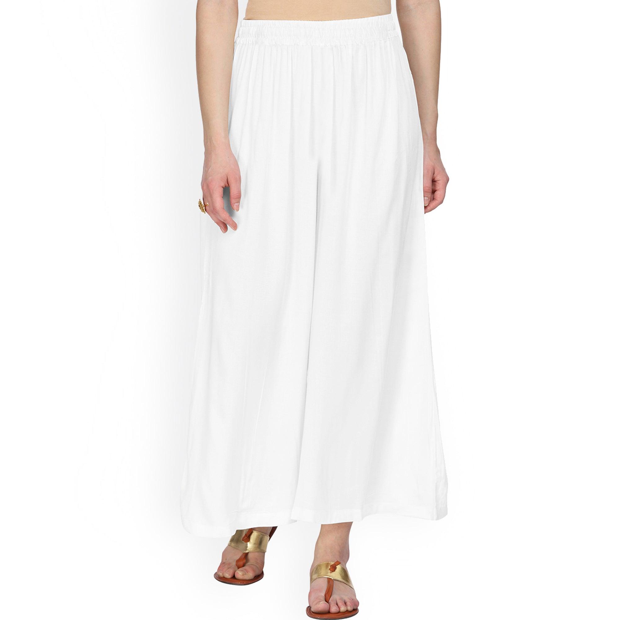 White Solid Rayon Palazzo - Peachmode