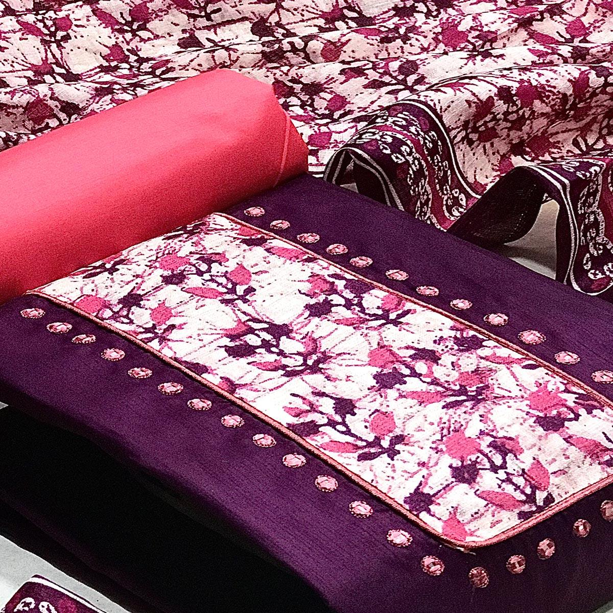 Wine Batik Printed Art Silk Dress Material - Peachmode