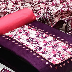 Wine Batik Printed Art Silk Dress Material - Peachmode