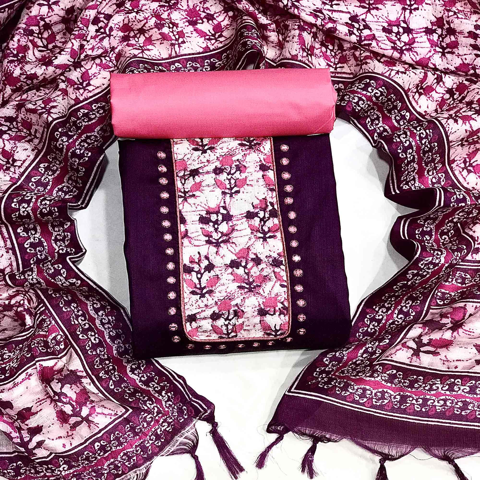 Wine Batik Printed Art Silk Dress Material - Peachmode