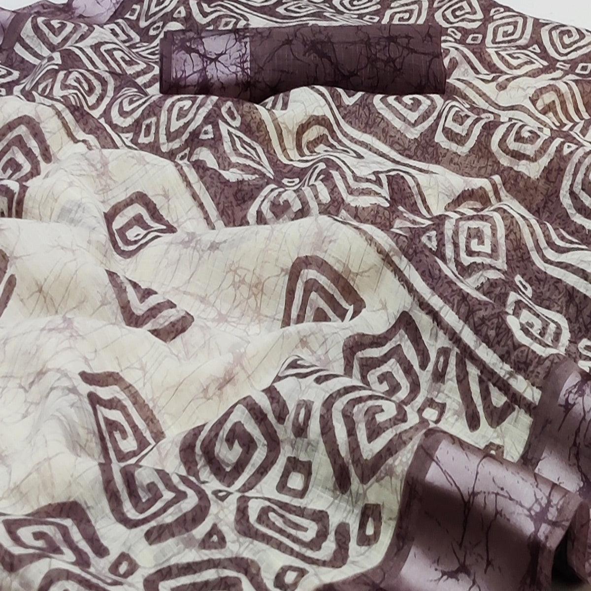 Wine Digital Printed Linen Saree - Peachmode