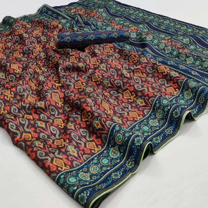 Wine Digital Printed Pure Cotton Saree - Peachmode