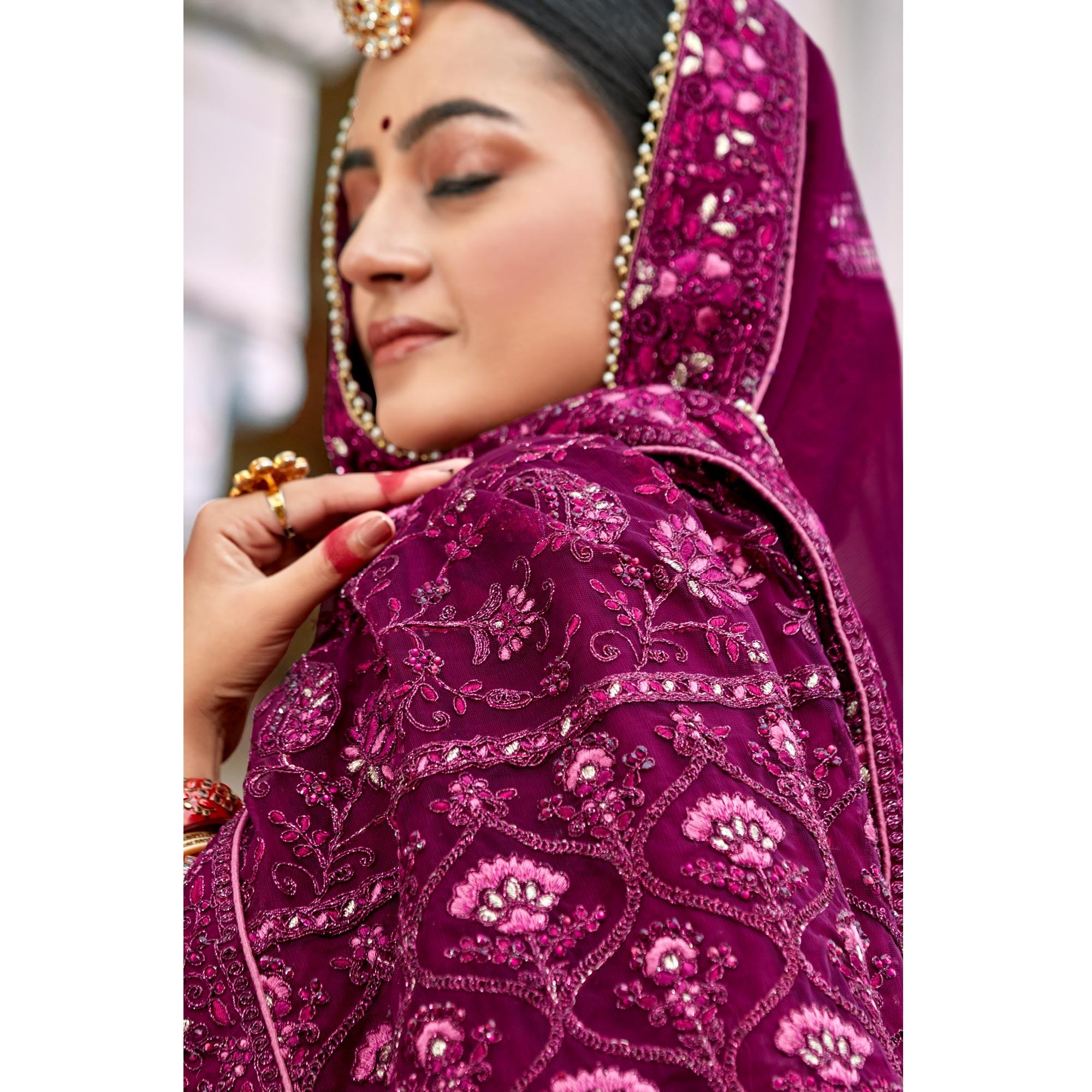 Wine Embellished With Embroidered Art Silk Saree - Peachmode