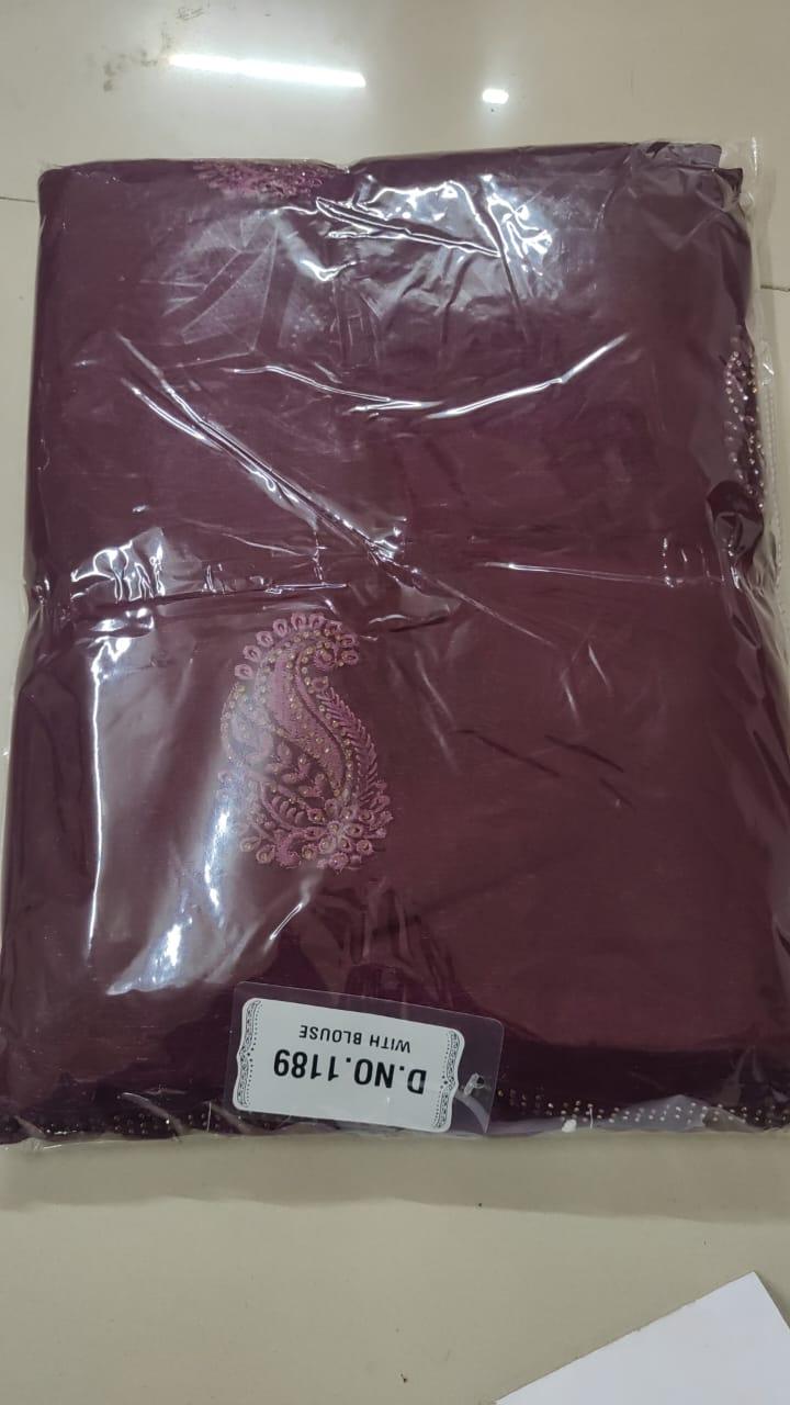 Wine Embroidered With Embellished Georgette Saree - Peachmode