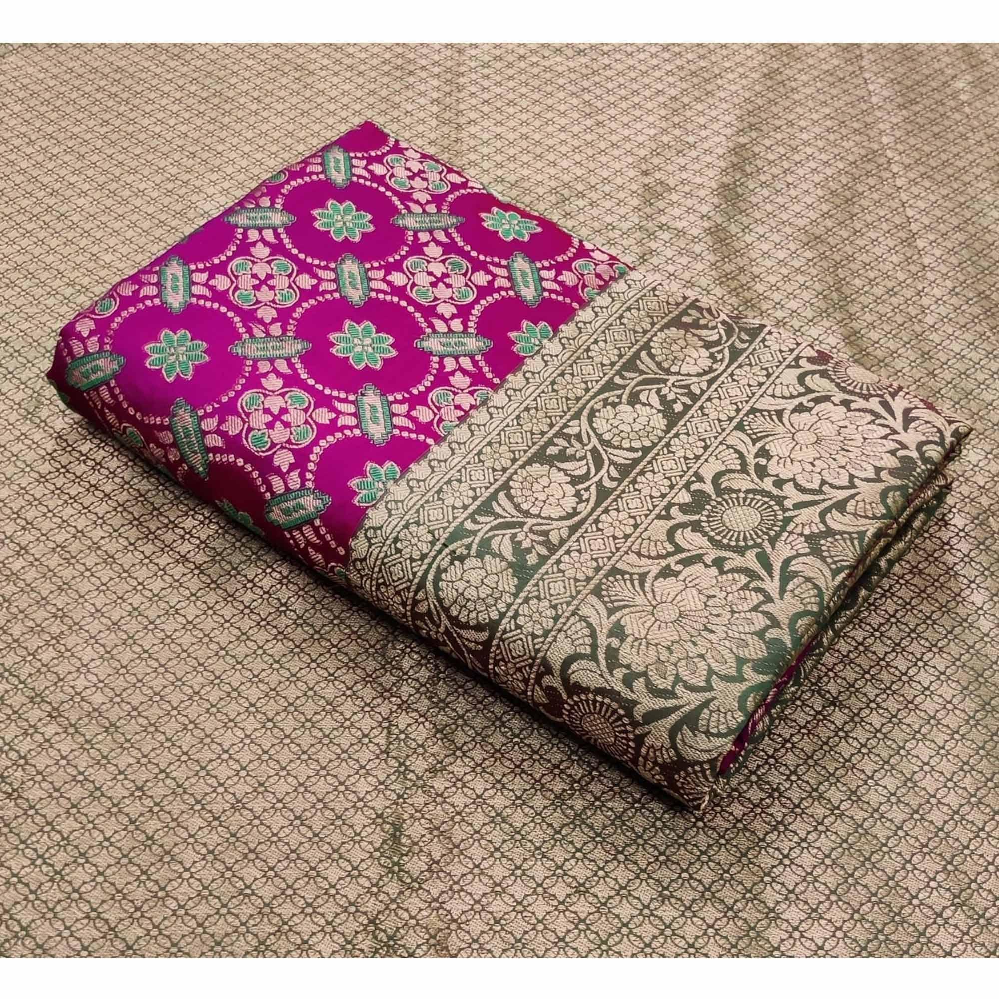 Wine Festive Wear Floral Woven Heavy Silk Saree - Peachmode