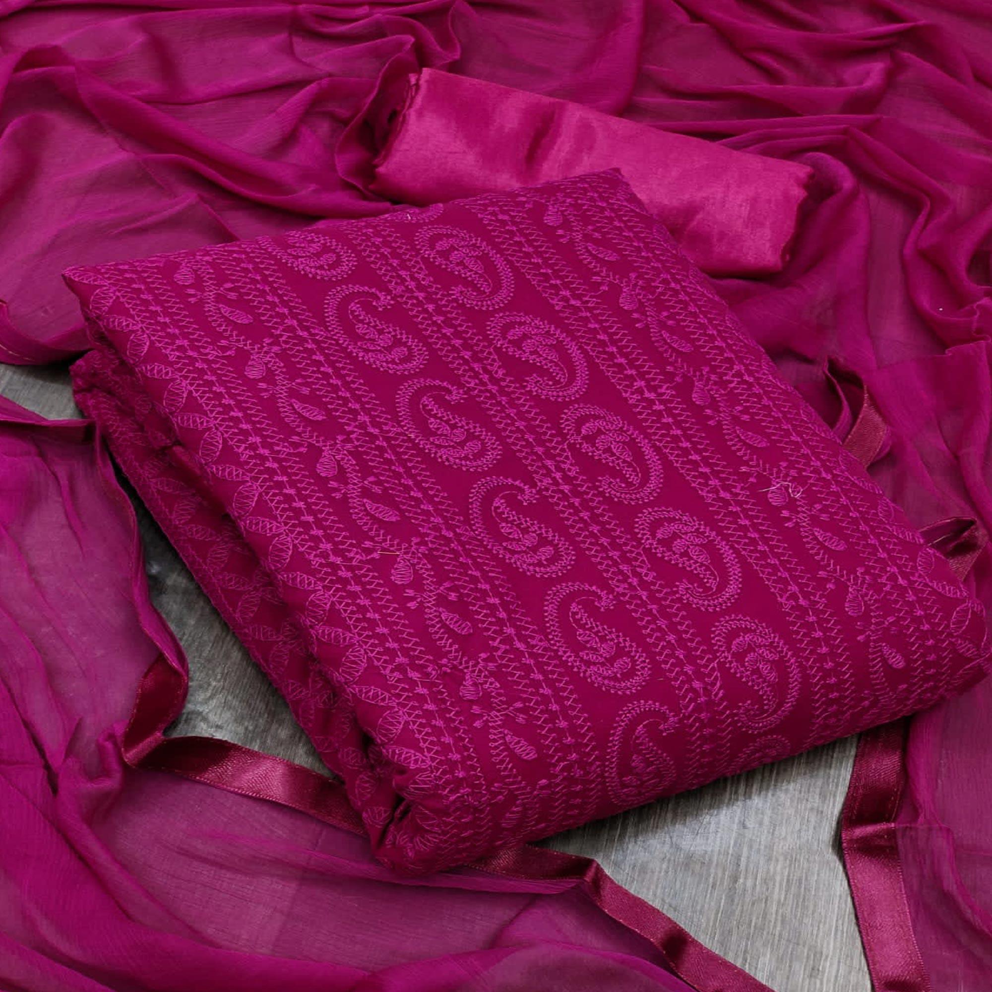 Wine Festive Wear Heavy Embroidered Georgette Dress Material - Peachmode