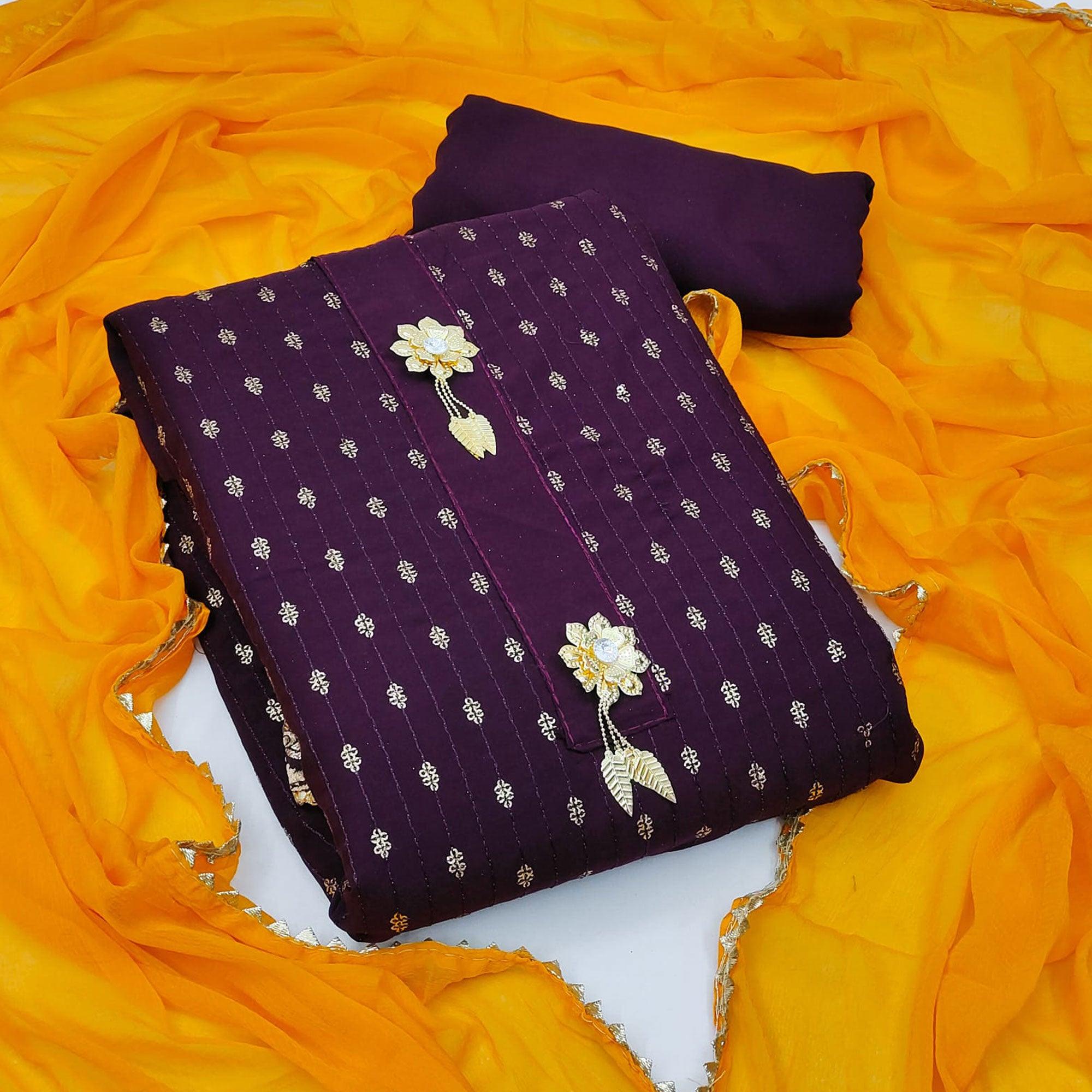 Wine Festive Wear Sequence Work Cotton Dress Material - Peachmode