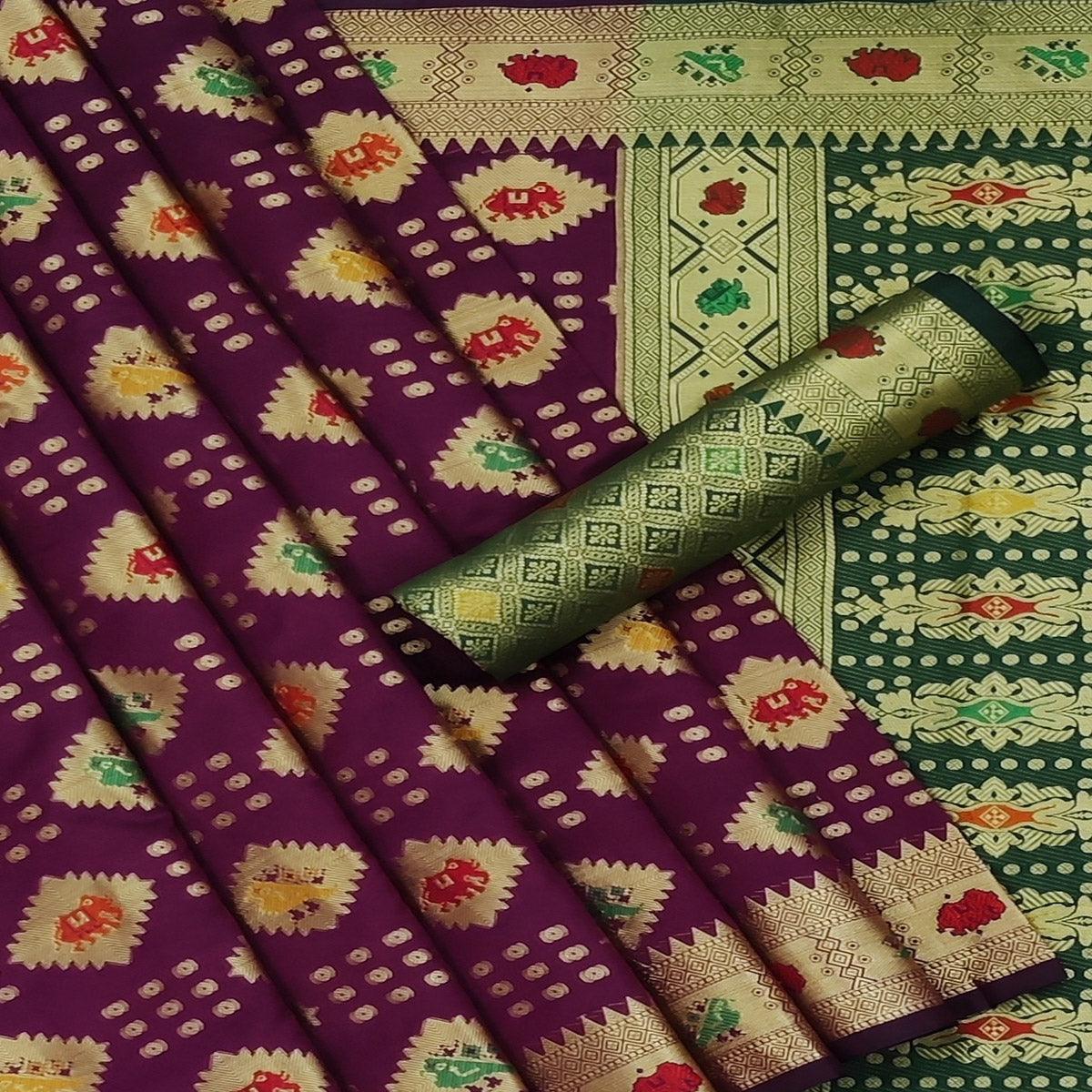 Wine Festive Wear Weaving Silk Saree - Peachmode