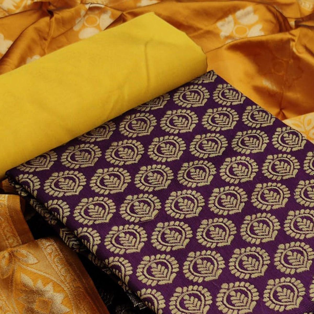 Wine Festive Wear Woven Banarasi Silk Dress Material - Peachmode