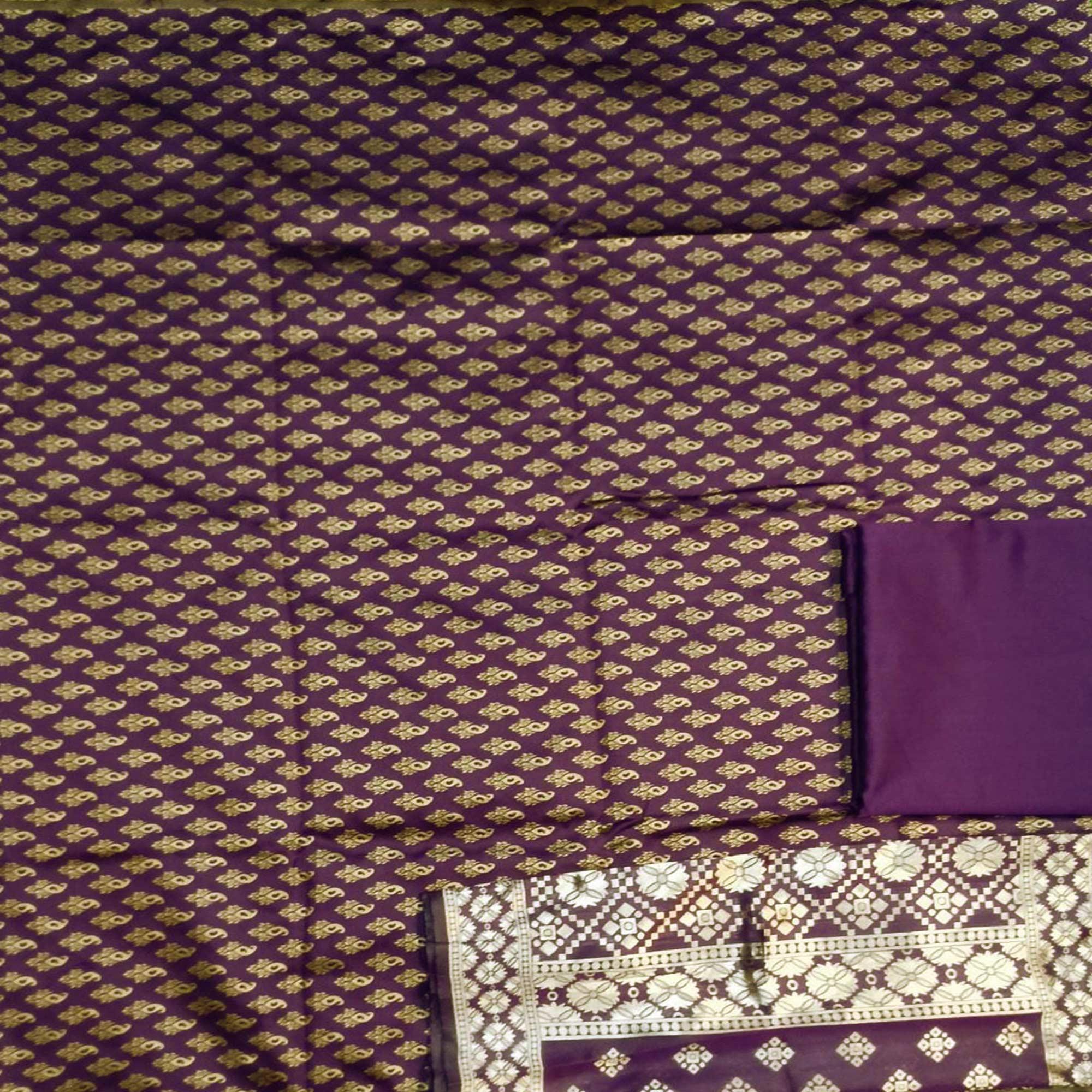 Wine Festive Wear Woven Banarasi Silk Dress Material - Peachmode