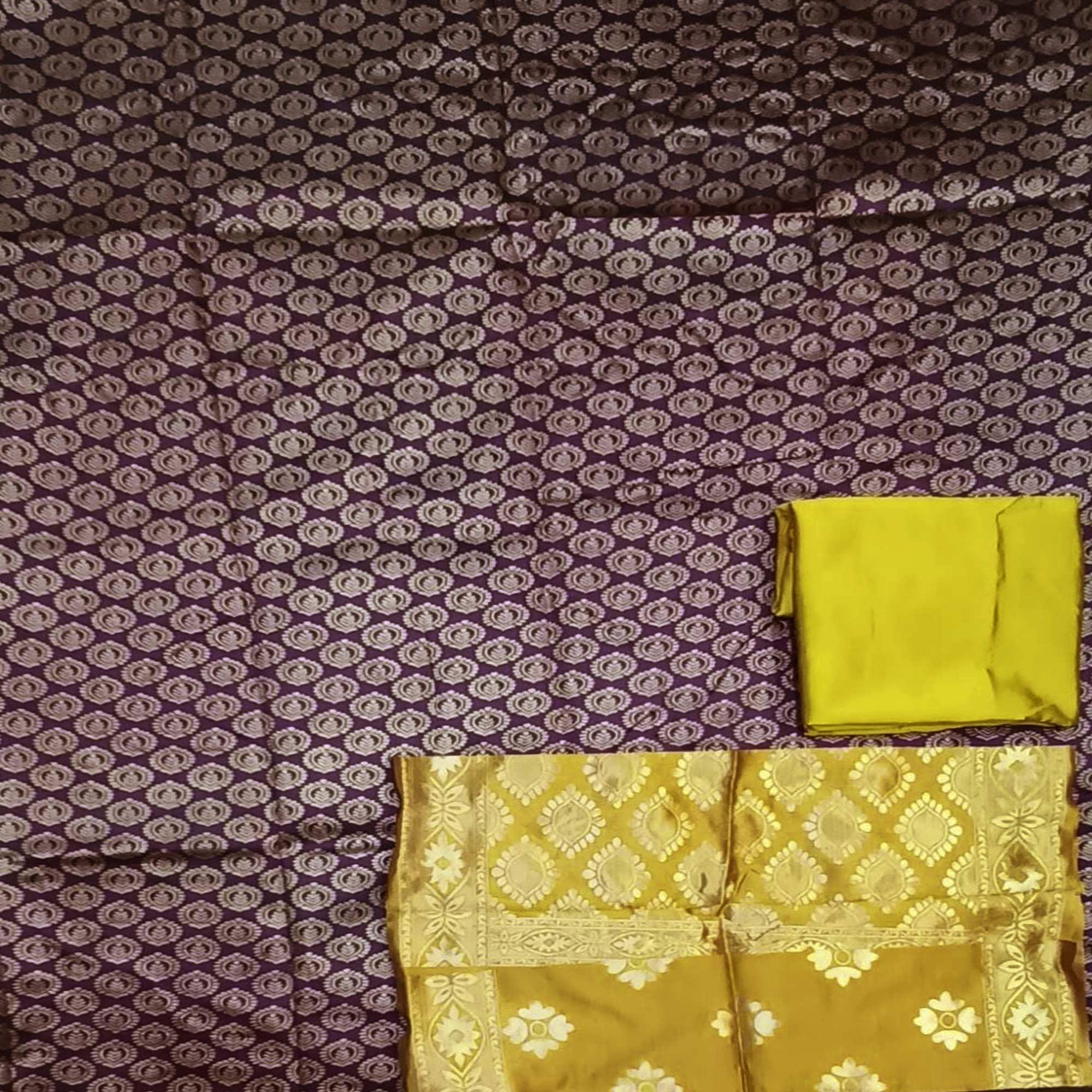 Wine Festive Wear Woven Banarasi Silk Dress Material - Peachmode