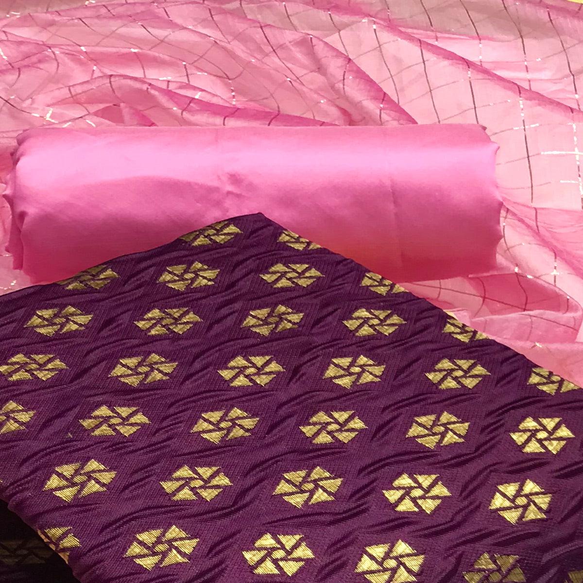 Wine Festive Wear Woven Banarasi Silk Dress Material - Peachmode
