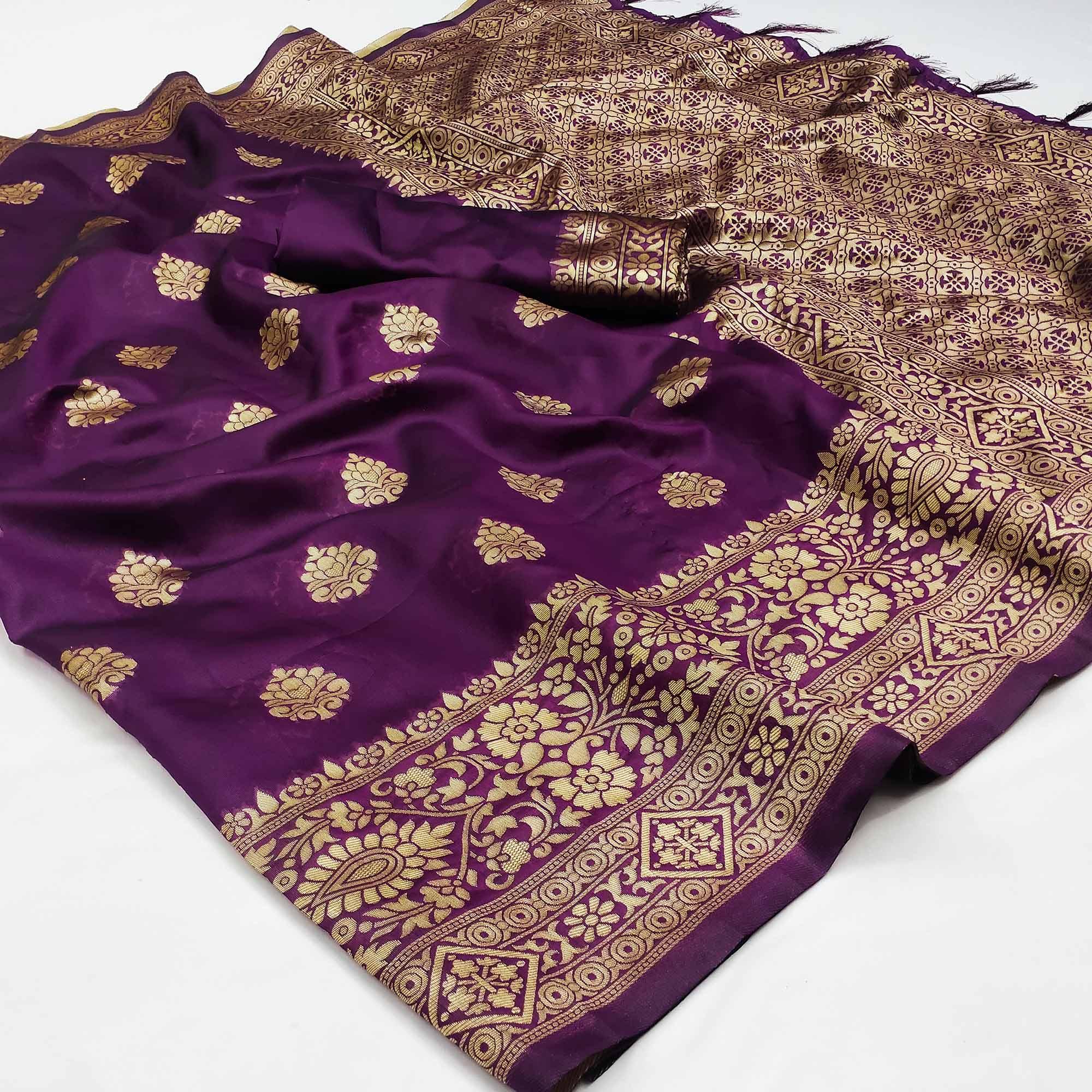 Wine Festive Wear Woven Silk Saree - Peachmode