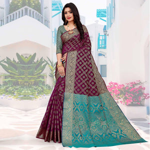 Wine Festive Wear Woven Silk Saree With Patola Rich Pallu - Peachmode