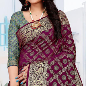 Wine Festive Wear Woven Silk Saree With Patola Rich Pallu - Peachmode