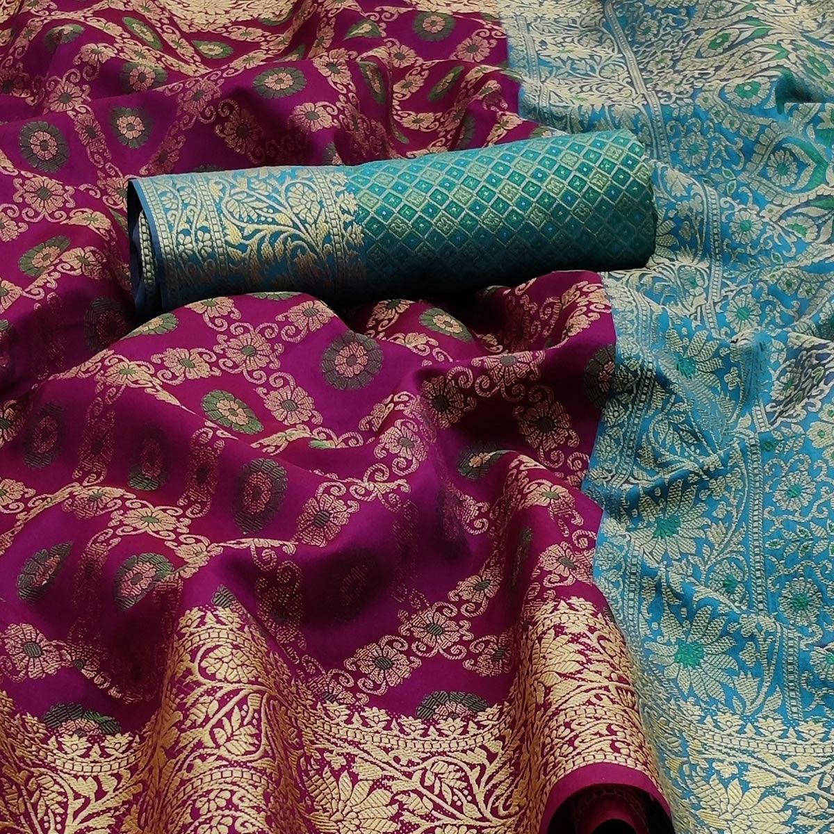 Wine Festive Wear Woven Silk Saree With Patola Rich Pallu - Peachmode