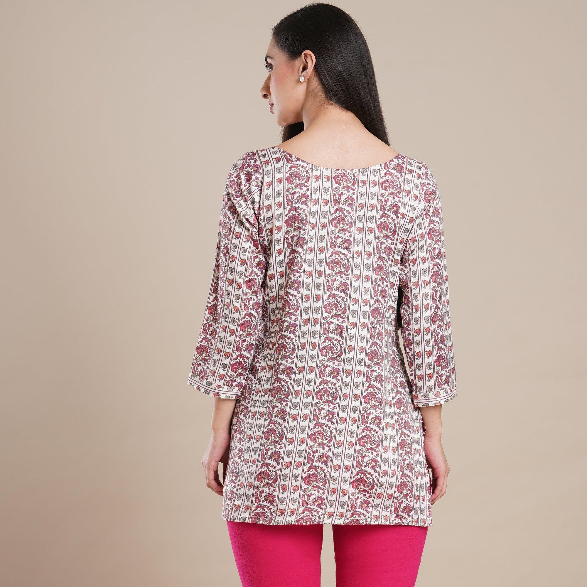 Wine Floral Foil Printed Rayon Top - Peachmode