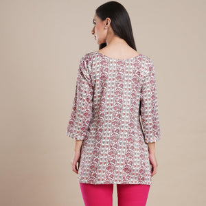 Wine Floral Foil Printed Rayon Top - Peachmode