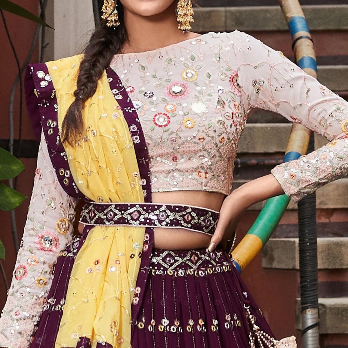 Wine Party Wear Embroidered Georgette Lehenga Choli - Peachmode
